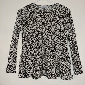 Gaze Leopard Peplum Long-Sleeved Top
